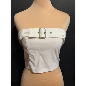 Vintage Y2K Camellia White Strapless Buckle Tube Top Size S Cotton Blend Crop